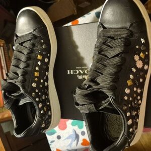 COACH 🌞 STUDDED SILKY NAPPA 🖤 Black Leather Sneaker 🖤 7.5 🔥 HTF & LN!